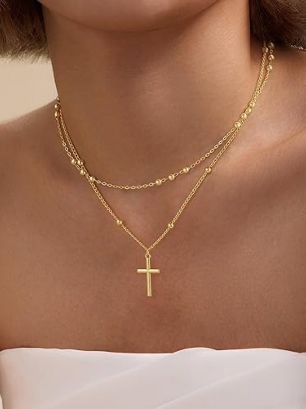 Dainty Cross Necklace 14K Gold Silver Plated Layered Charm Choker